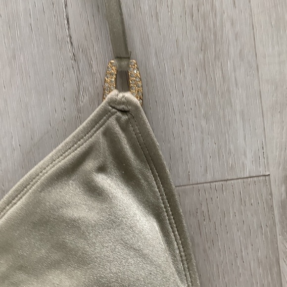 Badgley Mischka one piece swimsuit‎ dress beach rhinestone shimmer sage green M - Picture 5 of 12